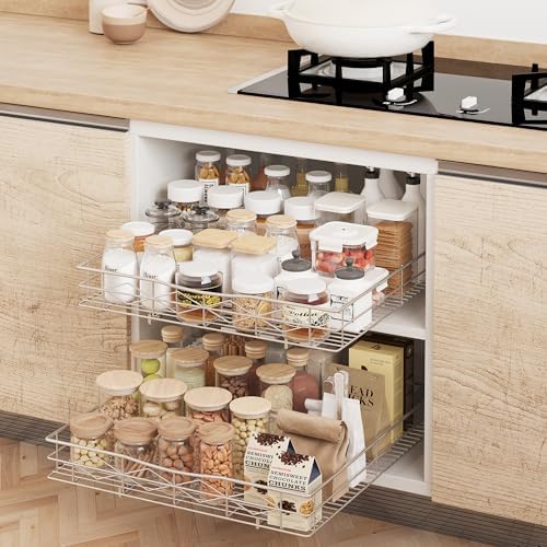 Pull Out Cabinet Organizer, 50LB Load Capacity Bottom-mount Sliding