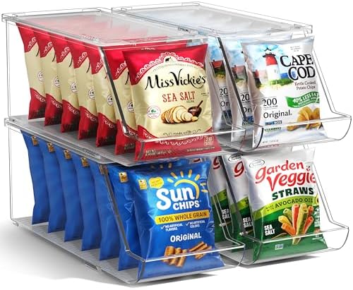 Sorbus Snack Organizer, Clear Stackable Chip Bins, 4 Pack
