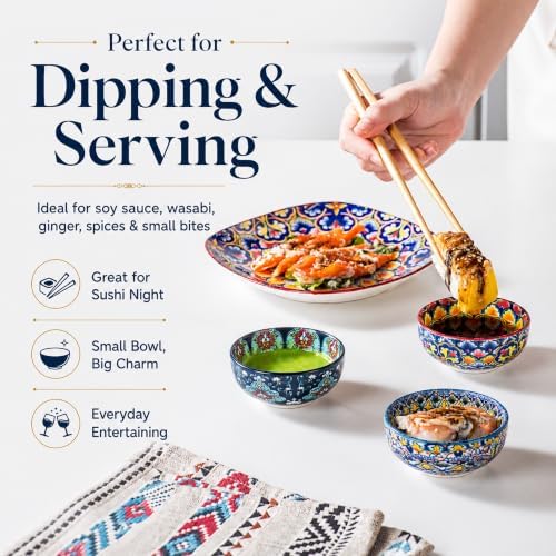 Ceramic Dipping Bowls Set of 6, 2.7 oz Boho Soy Sauce & Condiment
