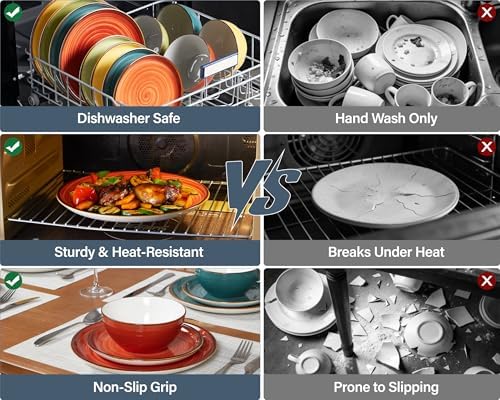 ONEMORE Plates and Bowls Set 12 Pcs,Stoneware Dinnerware Sets for 4