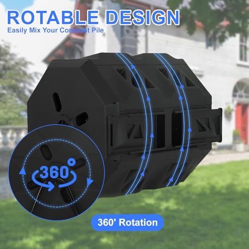 FDW | Outdoor Compost Bin | 43 Gallon | Black | Dual Chamber Tumbling
