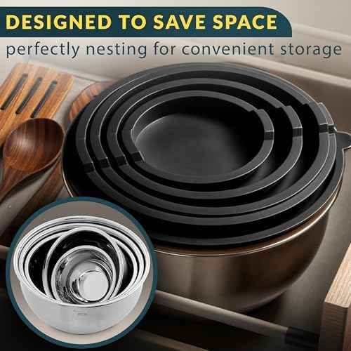 Stainless Steel Mixing Bowls with Lids Set of 5, 3 Graters, Black