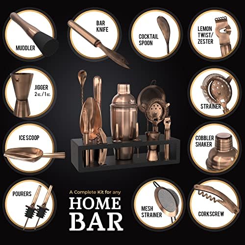Highball & Chaser Bartender Kit with Espresso Bamboo Stand. Beautiful