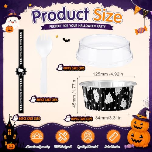 Willinglong 80 Pcs Halloween Foil Baking Pans with Lids, Aluminum