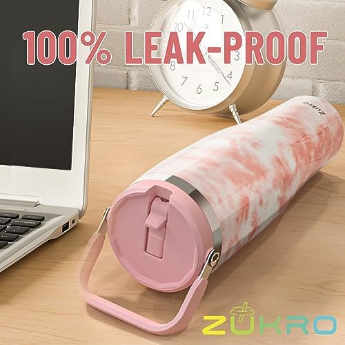 Zukro 40 oz Insulated Tumbler with Top Handle and Flip Straw, Leak