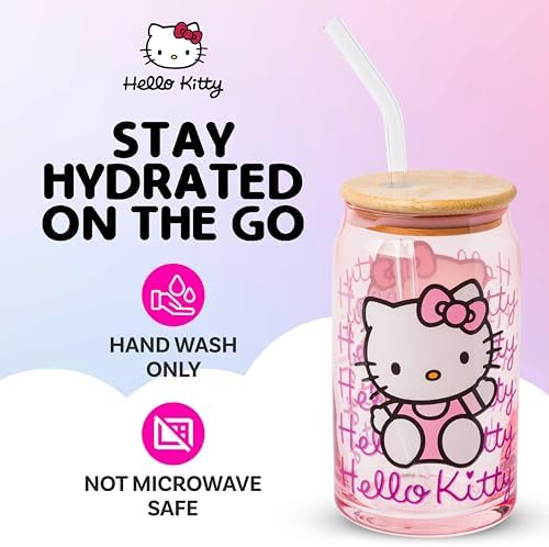 Silver Buffalo Sanrio Hello Kitty Waving Design Print, Glass Tumbler