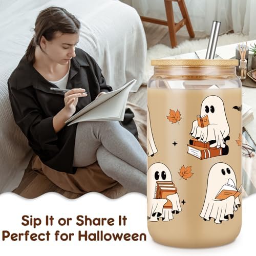 Coolife Halloween Ghost Reading Cup, 16 oz Bookish Fall Glass Tumbler