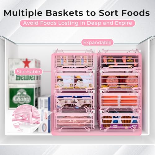 Deep Freezer Organizer Bins for 10 Cu.Ft Freezer - Pink, 4 PCS