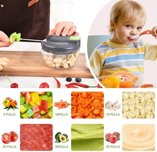 Manual Food Processor Vegetable Chopper, Portable Hand Pull String