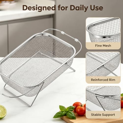 Stainless Steel Telescopic Drainer Basket,304 Expandable Over-The-Sink