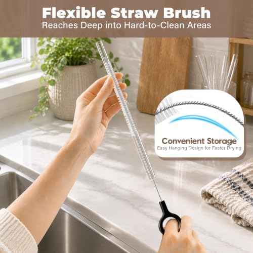 AONEZ 6 Pcs Bottle Brush Set, Straw Brush with Plastic Hanging Loop