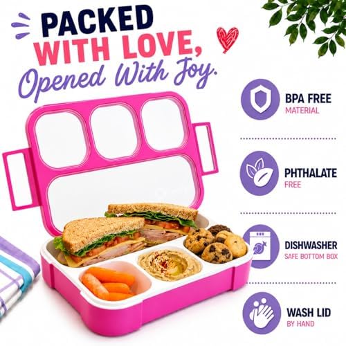 kinsho Bento Box Lunch Boxes for Kids Adults with Utensils, Pink &