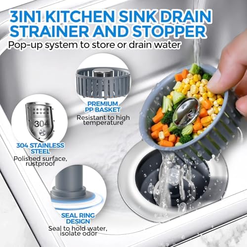 zaa 3 in 1 Kitchen Sink Stopper Strainer, 2 Pack