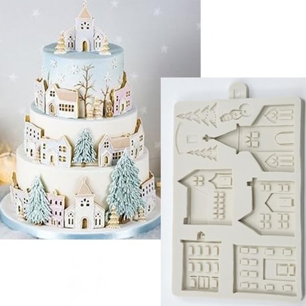 3D Xmas Christmas Tree House Silicone Mold For Fondant Cake Decor