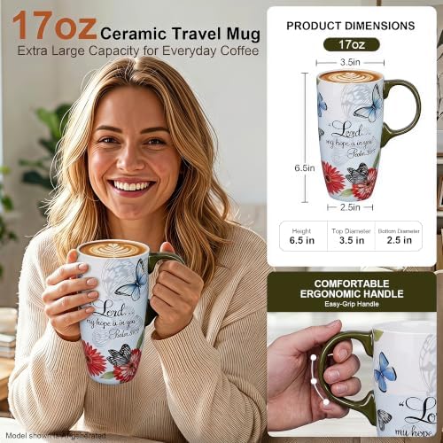 Topadorn 17oz Ceramic Travel Mugs Set of 2, Floral Coffee Mugs with