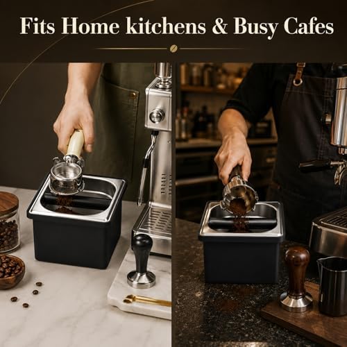 Espresso Knock Box, Stainless Steel Coffee Grounds Bin