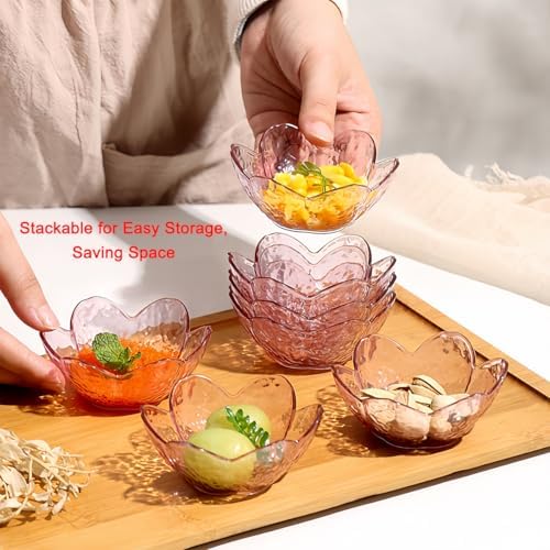 12 Pcs Pink Sakura Soy Sauce Bowls, Plastic Dipping Dish Party Set