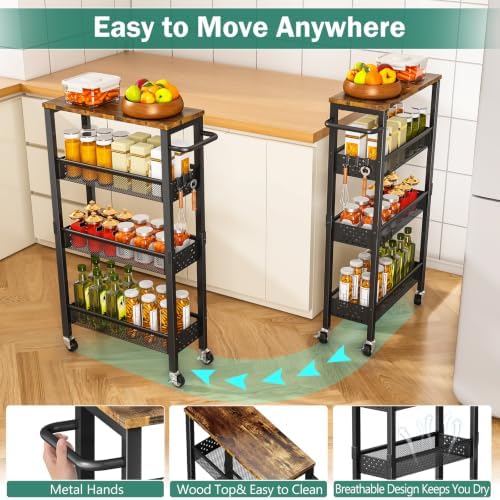 Vivihomety 4-Tier Slim Rolling Laundry Cart, Metal
