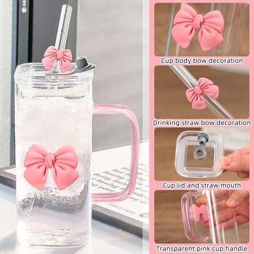 13Oz Square Glass Cups with Lids and Straws Cute Glass Tumbler with