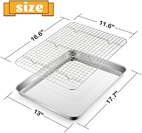 Half Sheet Baking Pan with Rack Set, E-far 18”x13” Cookie Sheet for