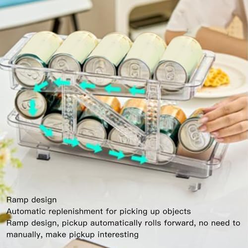 HERCHR Stack Can Dispensers, Rolling Soda Can Organizer 2 Layer Clear