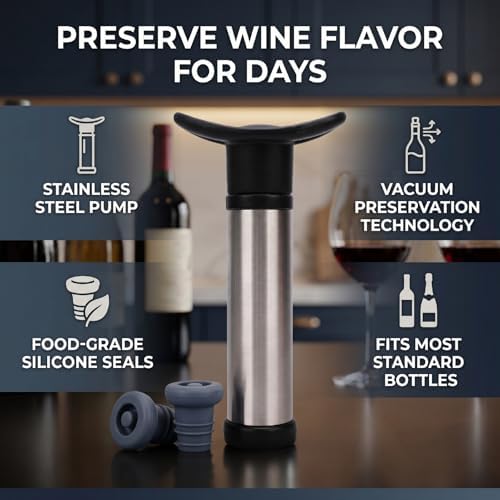 Vacuum Pump Wine Stopper Set, Silicone Seal Preserves Freshness for
