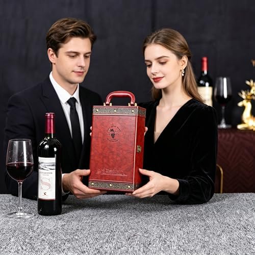Wine Gift Box with 4PCS Wine Accessories Set,Portable 2 Bottle Wine