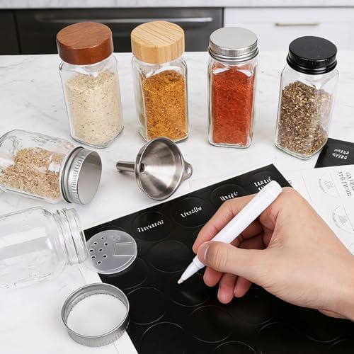 24 Pack Glass Spice Jars with Labels, 4oz Spice Containers with Bamboo