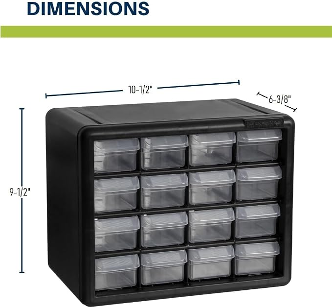 Akro-Mils 16-Drawer Plastic Storage Cabinet | 10-1/2 x 6-1/2 x 8-1/2 Inch | - Image 3