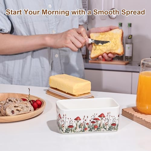 Fungi Fun Ceramic Mushroom Butter Dish with Lid & Knife - Ceramic