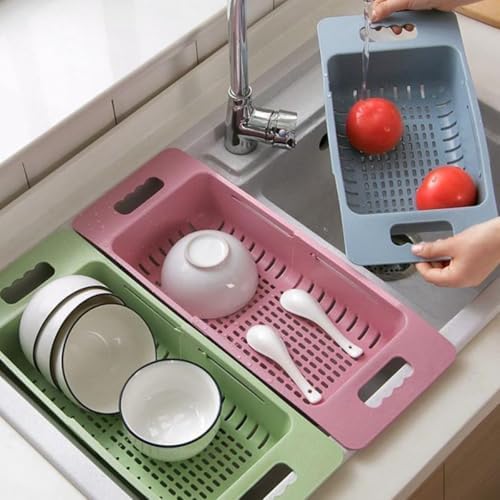 Garneck Expandable over Sink Vegetable Strainer Basket, Blue Plastic