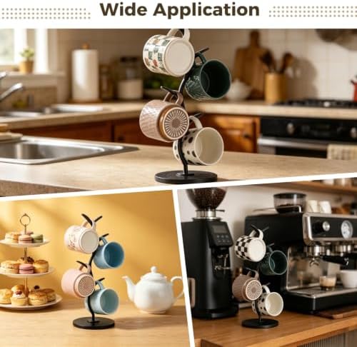 Mug Tree Stand for 4 Cups, Black Countertop Coffee Holder