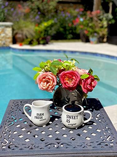 Set Sugar Bowl and Cream Server Holder Ceramic Black & White Farmhouse