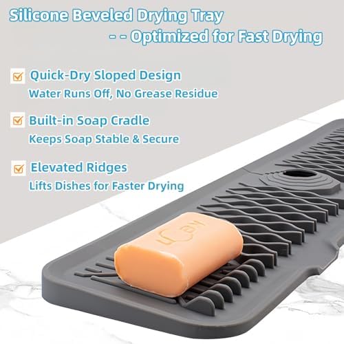 Silicone Faucet Handle Drip Catcher Beveled Drying Tray Mat Dish Soap