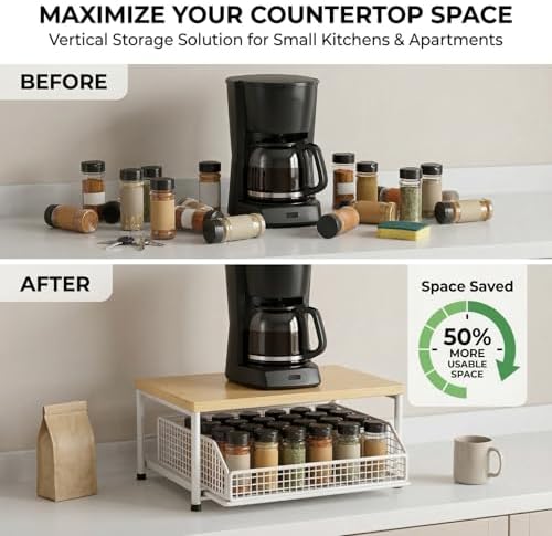 2-Tier Hardwood Countertop Organizer with Drawer