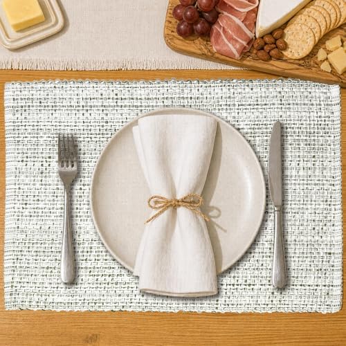 Chardin Home Cotton Placemats Set of 4, 13x19 Inch, Neutral Green