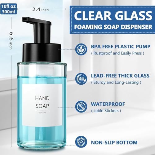 RYTOXILO Foaming Soap Dispenser, 2 Pack, 10 oz Glass
