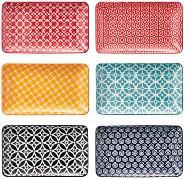 DOWAN 8" Ceramic Salad Plates Set of 6, Colorful Design for Salads