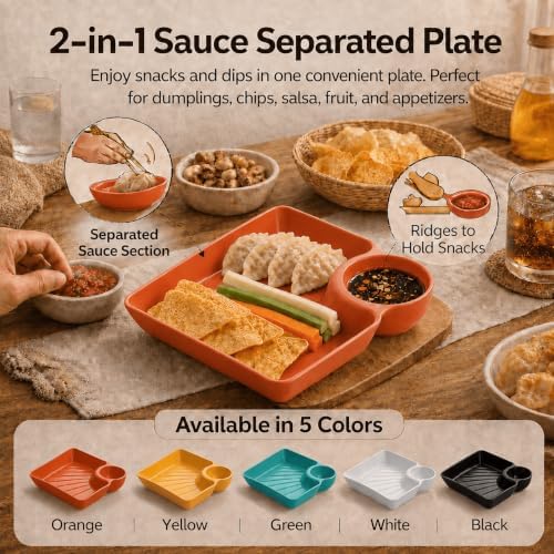 4 Pack Sauce Separated Plate, Japanese Dumpling Plate, Plastic Chip