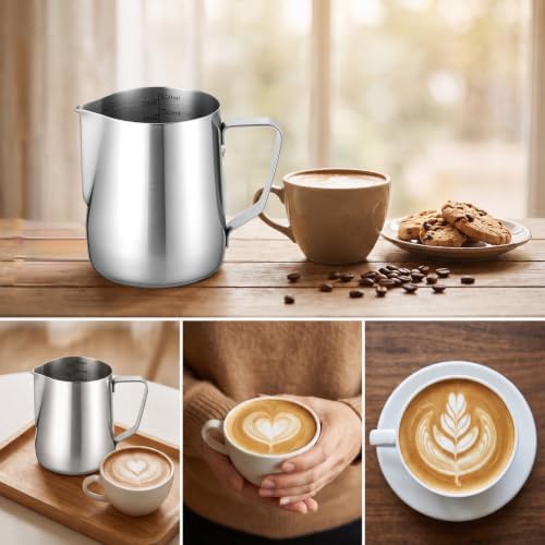 4 Pcs Milk Frothing Pitcher 304 Stainless Steel Steaming Pitcher 20 oz