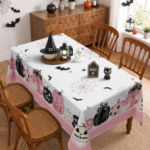 Halloween Tablecloth Rectangle 60 x 84 Inch, Pink Halloween Pumpkin