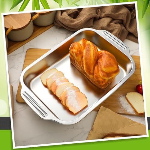 Funnymoom 2 Pcs 15 x 10 Inch Stainless Steel Cake Pan with Handle