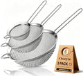 Fine Mesh Strainer Set of 3 - Stainless Steel Sieve with Handles for
