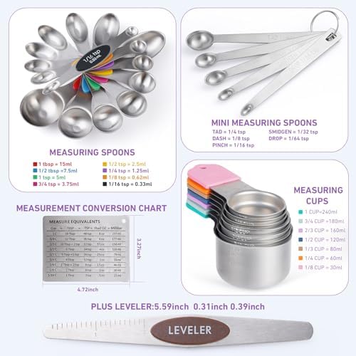 22-Piece Measuring Cups and Spoons Set, 304 Stainless Steel for MINI