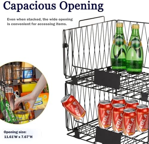 4 PACK XXL Stackable Wire Baskets for Pantry Storage