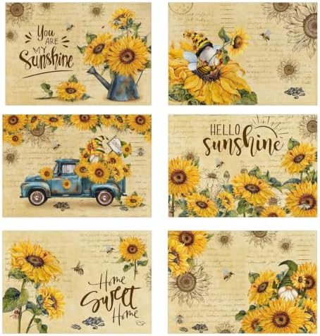 pinata Sunflower Linen Square Summer Spring Placemats Set of 6