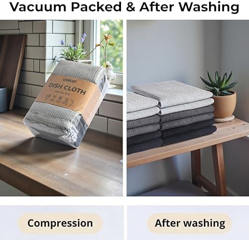 Kitchen Dish Cloths for Washing Dishes - Waffle Weave Cotton Dish Rag