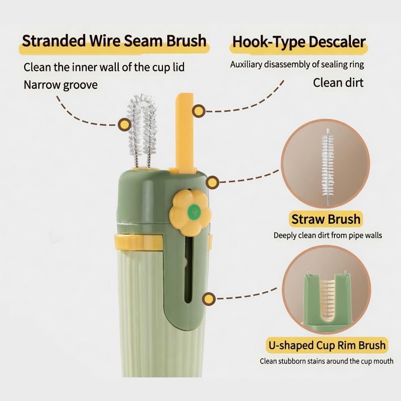 5-in-1 Multi-Functional Bottle Cleaning Brush Set, Long Handle Cup