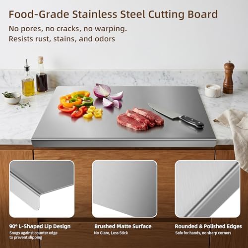 2-Piece Stainless Steel Cutting Board with Lip, 16" x 12" Kitchen