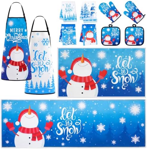 Nuanchu 12 Pcs Blue Let It Snow Christmas Kitchen Decor and